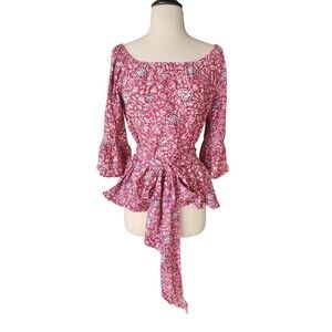 Natalie Martin Revolve Blouse Womens Small Floral Boho Peasant Silky Fuschia